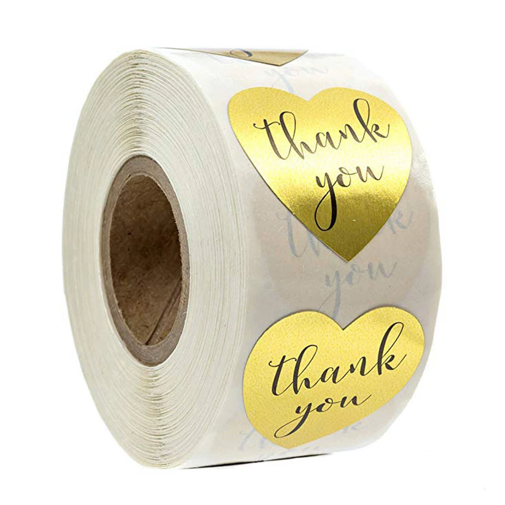 SJPACK Gold Heart Shape Thank You Stickers, Foil Decorative Sealing La